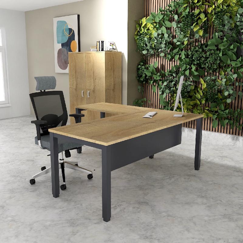 Bureau d'angle Tempo - Mobel Linea. - 160, Anthracite, Oui, Chêne veiné_0