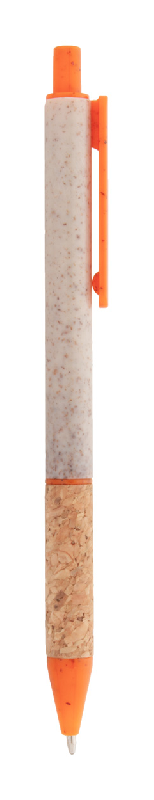 Stylo à bille écologique en paille de blé avec grip en liège naturel - Encre bleue - Couleur orange_2
