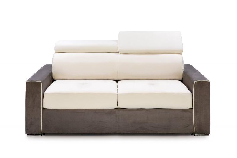 Canapé convertible Canberra - ouverture express 140x197 cm - matelas 16 cm bicolore microfibre ivoire et gris anthracite_2