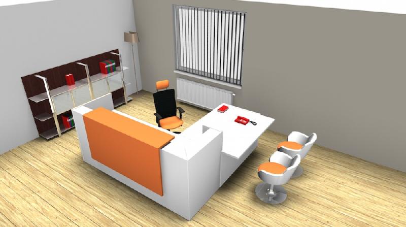 Bureau d'accueil angle Z2 avec accès bas sur le côté - Officity. - Orange, Droite, Blanc_2