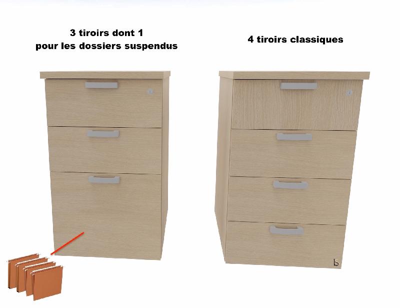 Bureau ergonomique et caisson intégré Sigma - Mobel Linea - 200, Alu, Acacia clair, Droite, 3 tiroirs_2