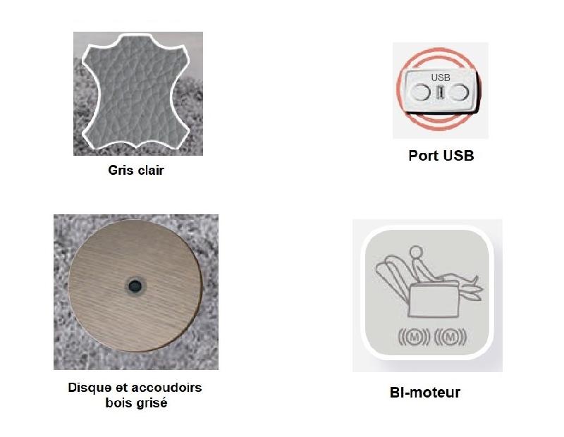 Fauteuil relax électrique Faucon - bi-moteur, coloris gris clair, piètement pivotant 360°_2