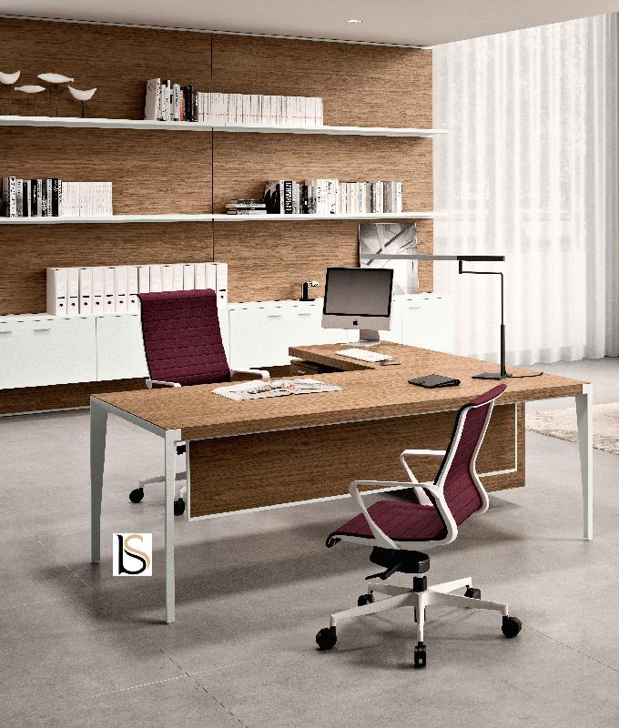 Bureau d'angle X9 avec pieds coloris blanc - Officity - 172, Droite, Orme gris_2