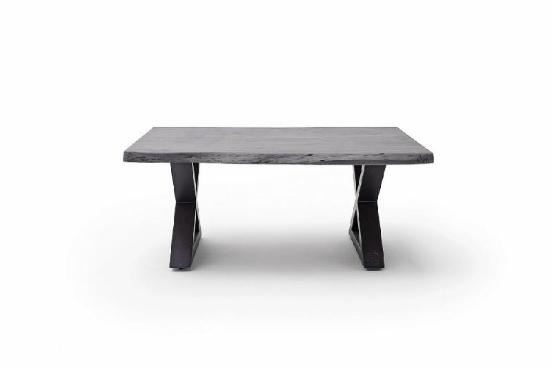 Table basse Claren - plateau 110 cm en acacia massif laqué gris - piétement en X laqué anthracite_2