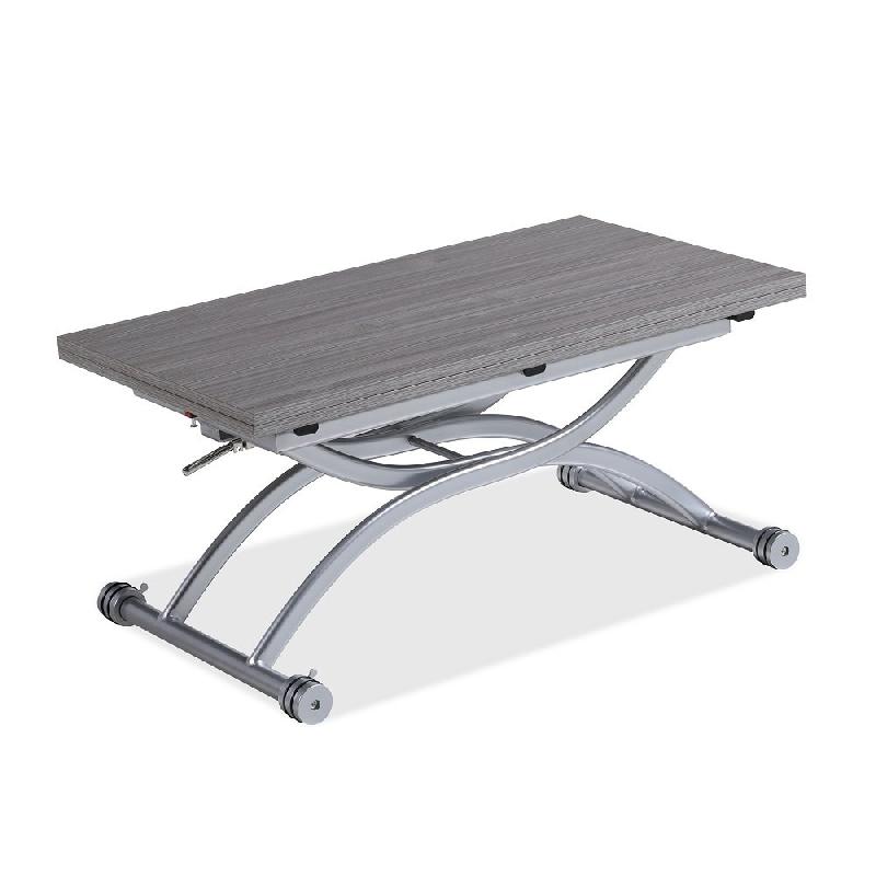 Table basse relevable extensible Hirondelle compacte - mélaminé chêne gris 100 x 57/114 cm avec système élévation à piston_2