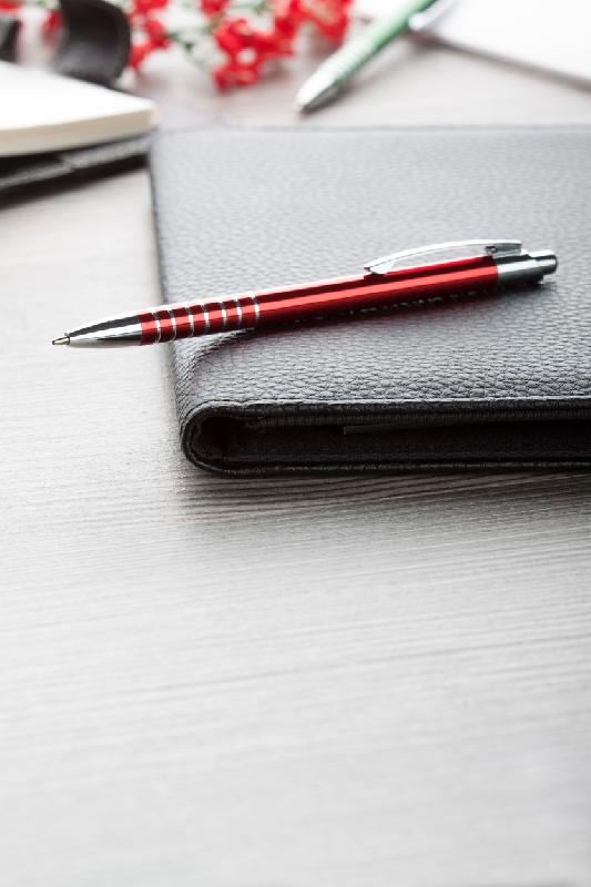 Stylo à bille en aluminium - anneaux, clip et poussoir chromés - encre bleue - couleur rouge_2