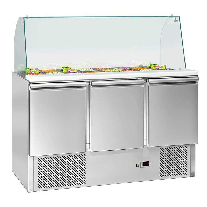 Saladette réfrigérée avec pare-haleine bombée - 3 portes GN 1/1 avec 4 bacs GN 1/1_2