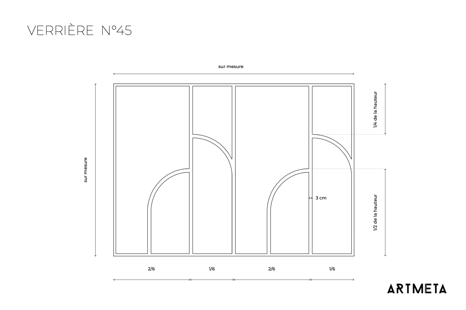 Verrière sur mesure avec courbes en acier - Plusieurs coloris - Hauteur de 1000 à 2000 mm_2