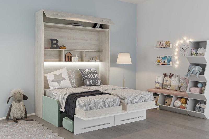 Duo Sofa - Armoire lit escamotable avec canapé Azur 2 x 90/200 - Structure pin et façade blanche_2