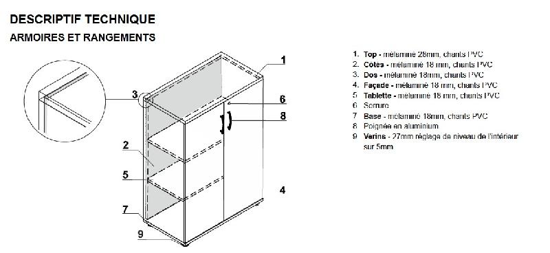 Armoire  avec niche bibliothèque et portes battantes - MDD - Wengé, Gris anthracite_2