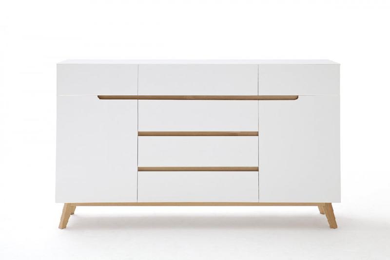 Buffet Cachan blanc laqué mat - 6 tiroirs, 2 portes, piétement en chêne massif_2