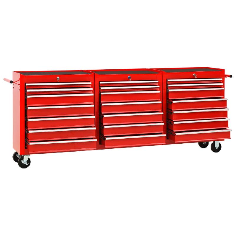 Vidaxl chariot à outils avec 21 tiroirs acier rouge 3056738_2
