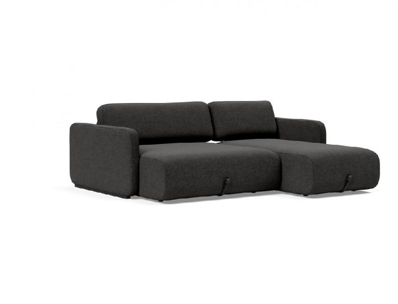 Innovation Living - Canapé d'angle méridienne convertible VOGAN - Design contemporain - Tissu Kenya Dark Grey - Lit 120x200 cm avec étagère intégrée_2