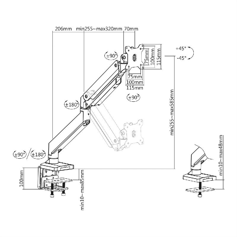 ROLINE Support LCD à gaz, fonction pivot, 5 axes de rotation, max. 18 kg_2
