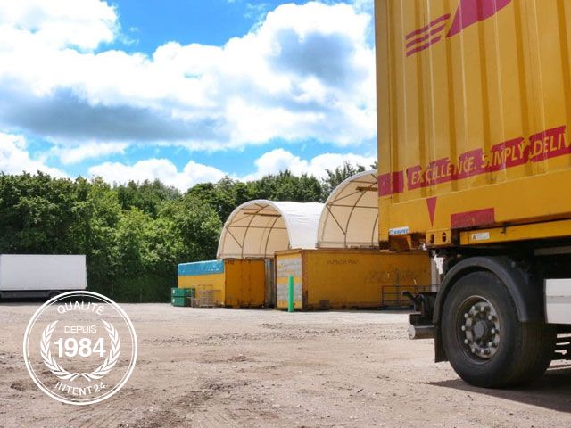 Abri tunnel de stockage en acier - couverture PVC 720 g/m² - 6.05 x 8 x 3 m - monté sur containers_2