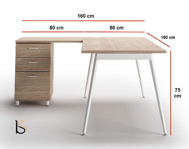 Bureau d'angle avec caisson X3 - Officity - Blanc 9010, Orme, 4 tiroirs, 180 x 160 cm_2