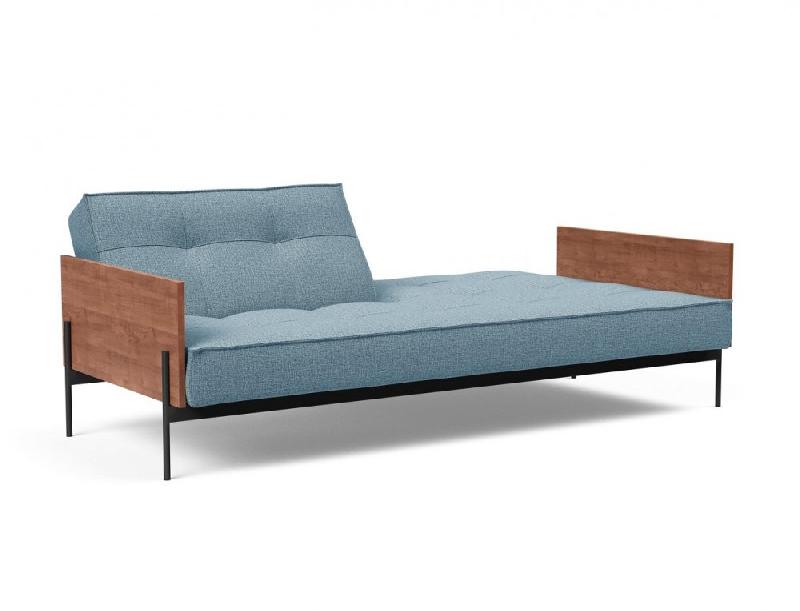 INNOVATION LIVING - Canapé-lit SPLITBACK LAUGE convertible 115x210 cm - Tissu Mixed Dance Light Blue - Accoudoirs noyer_2