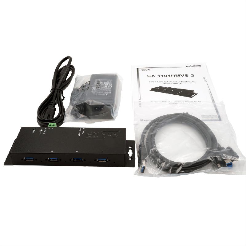 EXSYS EX-1184HMVS-2 Hub USB 3.2 Gen1 métal à 4 ports, protection de surtension 15KV ESD_2