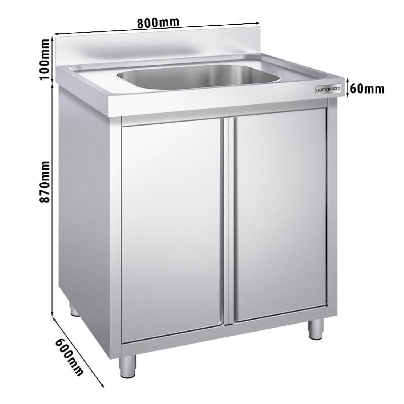 Plonge inox 1 bac sur placard - P 600 mm - 800_2