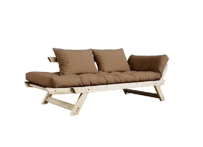 Banquette méridienne convertible futon BEBOP - Pin naturel - Coloris mocca - Couchage 75x200 cm_2