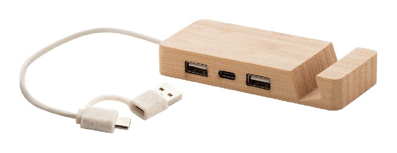 Port USB en bambou - Support pour téléphone portable avec 2 ports USB et 1 port USB-C_2