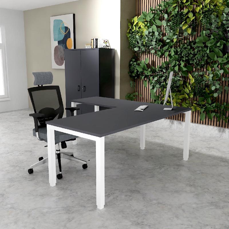 Bureau d'angle Tempo - Mobel Linea. - Blanc 9010, Anthracite, Non_0