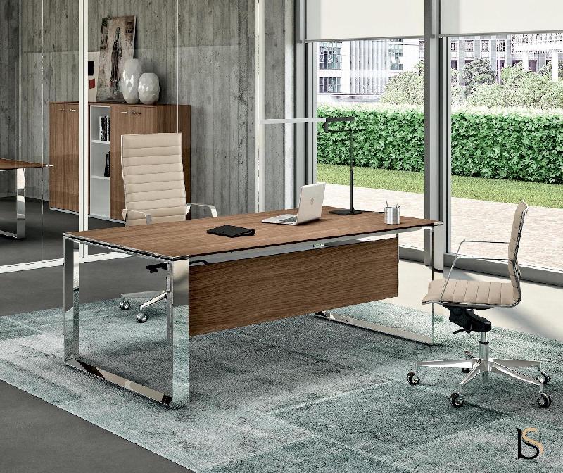 Bureau droit X7 avec piètements chromés - Officity. - 220, Orme_0