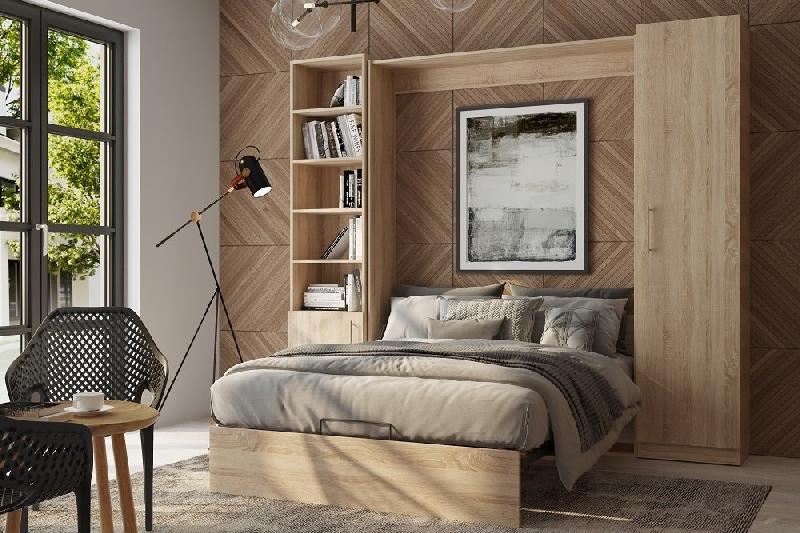 Composition Lit Escamotable Dynamo Chêne - Couchage 140 x 200 cm avec Rangements Intégrés et Ouverture Assistée_2