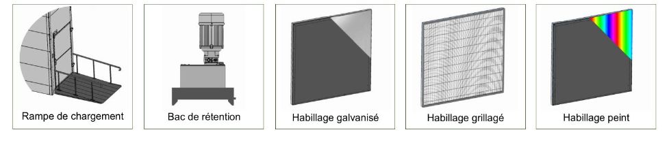Plateau de monte-palettes en tôle larmée avec dosserets