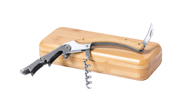 Tire-bouchon en acier inoxydable avec ouvre-bouteille et poignée en bambou - livré dans une boîte en bambou_2