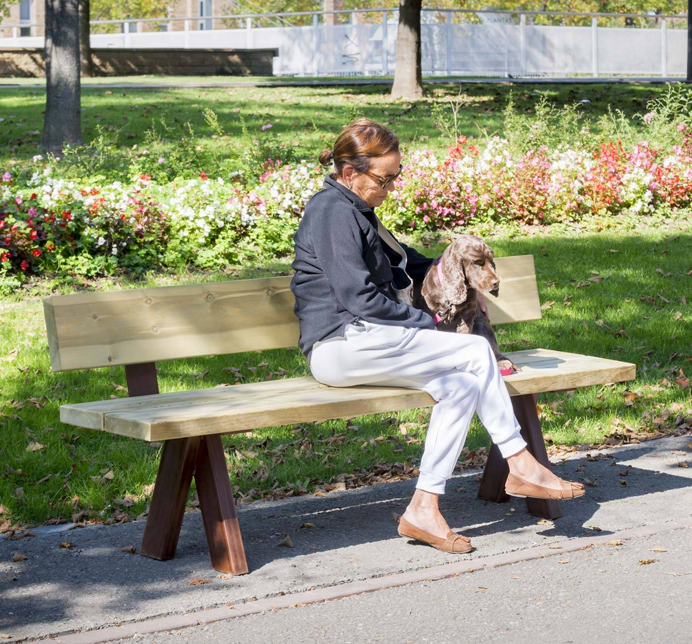 Banc public Olea UM314 - Piètement en acier Corten et lattes en bois traité classe IV_2