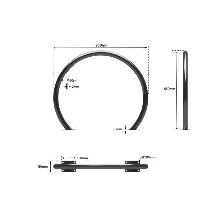 Arceau vélo inox 304 1 ou 2 places - Ø 50 mm, platine 150×110 mm_2