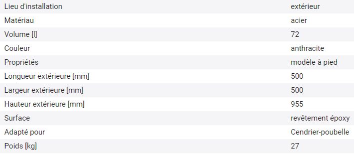 129455W - Cendrier poubelle en acier galvanisé avec toit de protection amovible et récipient intérieur_2