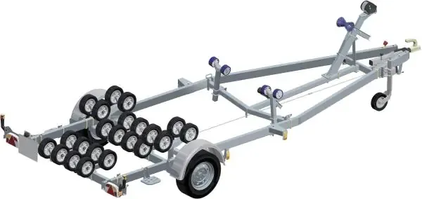 Porte bateau immergeable Sun Way - D2411 - PTAC : 1000 Kg - Kit multi rouleaux - 1 essieu freiné - Référence GD13V/G1942V_2