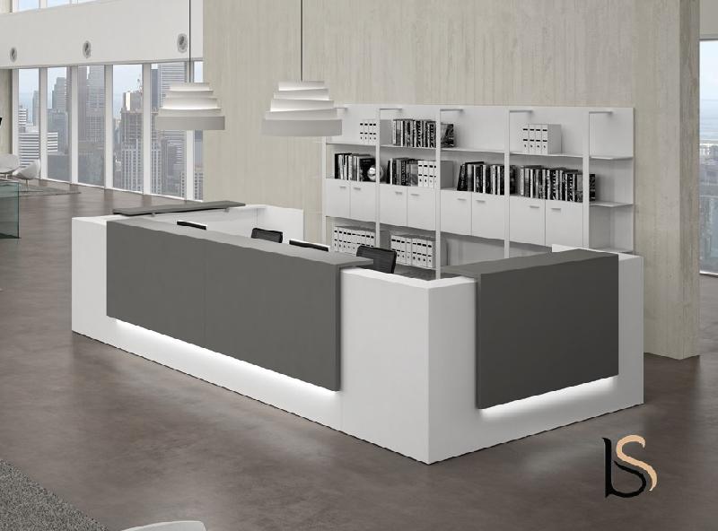 Banque d'accueil en U modèle Z2, différents coloris - Officity. - Blanc, Gris ombre, 445_2