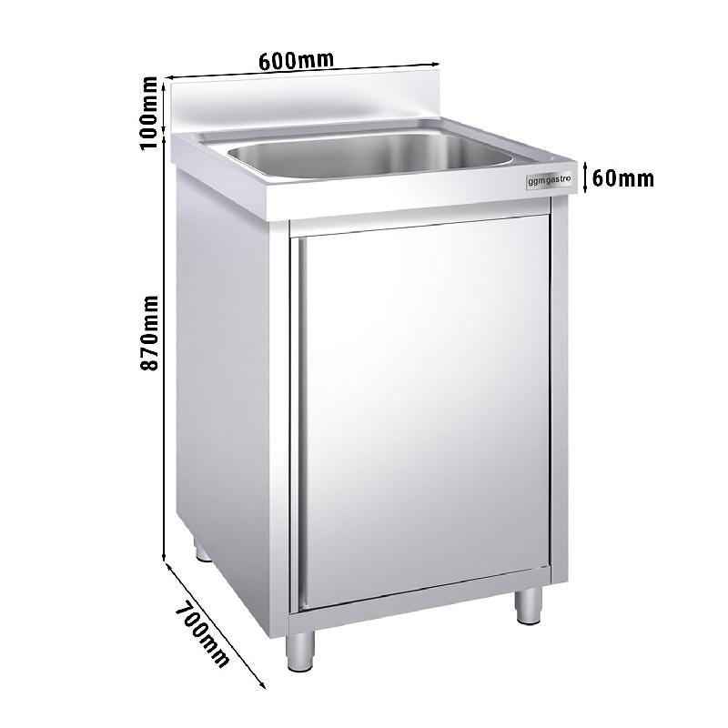 Plonge inox1 bac sur placard - P 700 mm - 600_2