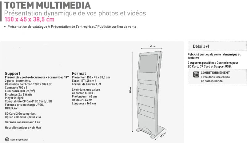 Totem lumineux - p&p - format total 150 x 45 x 38.5 cm - multimedia150_2