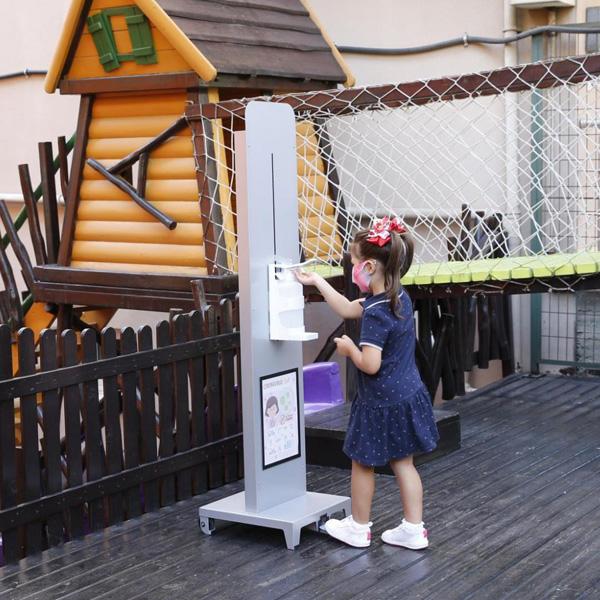 Borne de distribution de gel sans contact h 150 cm gris clair - réf : 490726g - Réservoir de stockage 1 litre remplissable_2