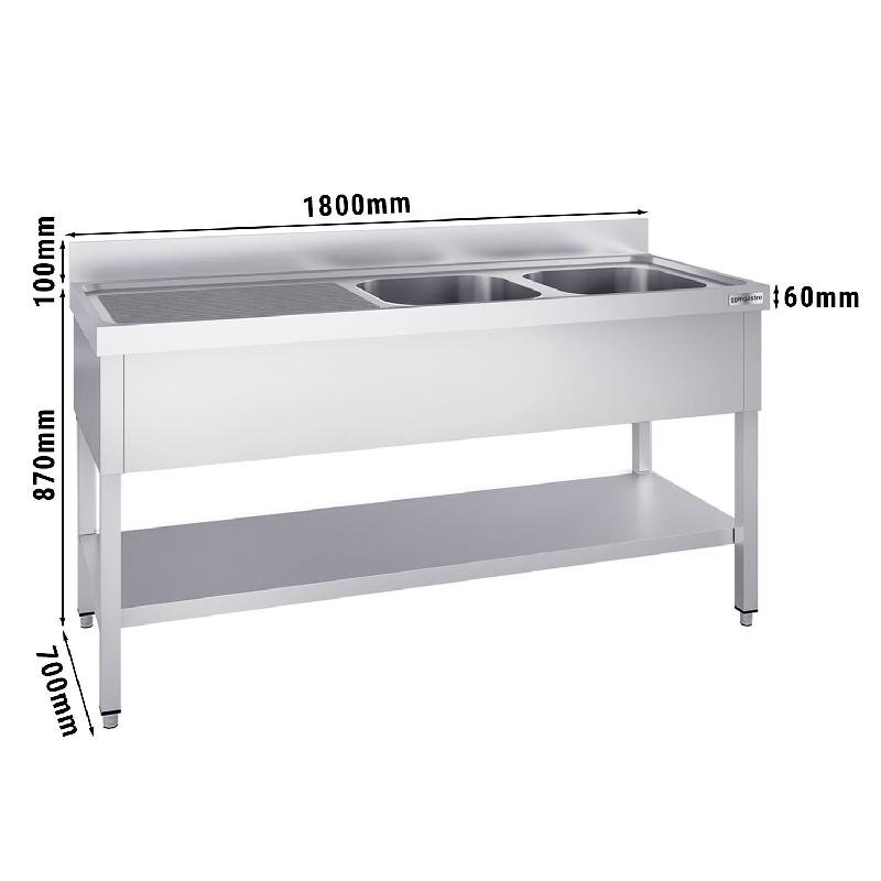 Plonge inox 2 bacs avec égouttoir et étagère - P 700 mm -_2