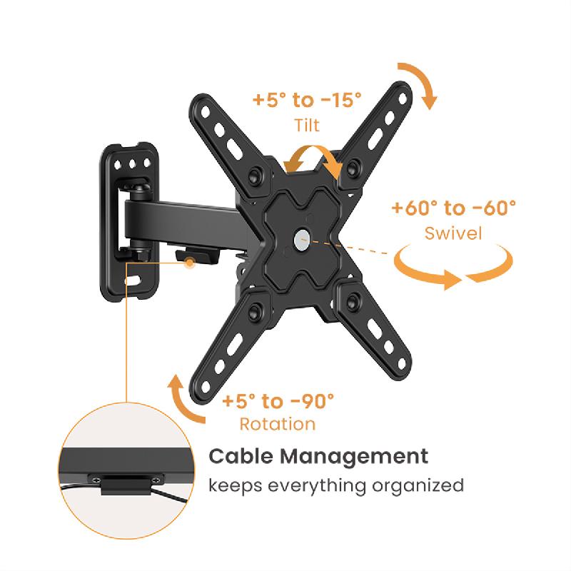 VALUE Bras TV mural, 2 axes, 13-43 pouces, jusqu'à 20 kg_2