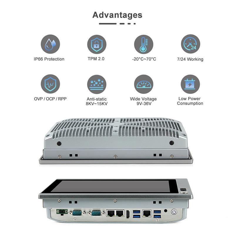 Panel PC industriel fanless 10.1 pouces 16:10 WXGA pour HMI, supervision et automatisation - EVI-C010WBC - Façade avant IP66, Intel Elkhart Lake_2