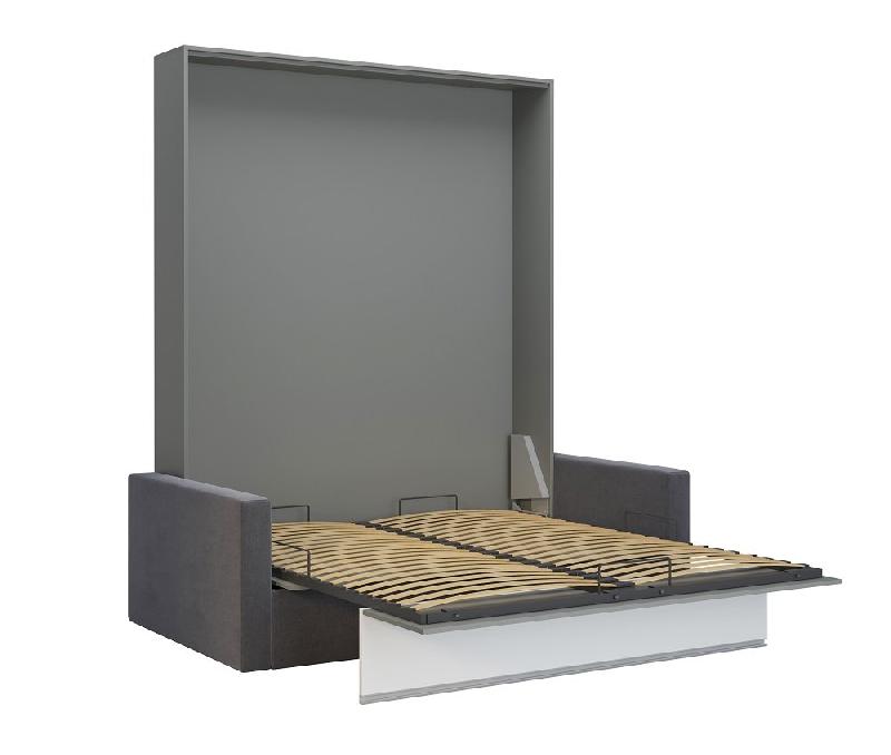 Armoire lit escamotable DJUKE SOFA - Canapé gris 160x200 cm avec bandeau blanc mat_2