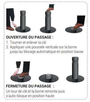 Borne rétractable en acier inoxydable - système de verrouillage automatique et autoverrouillant par pênes inox - JESIGNALE_2