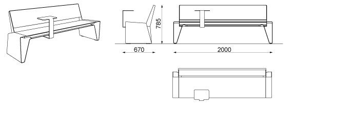 LRA491-10 - Banc connecté avec dossier - mmcité 1 a.S. - Hauteur 785 mm - Table intégrée et chargeur USB_2