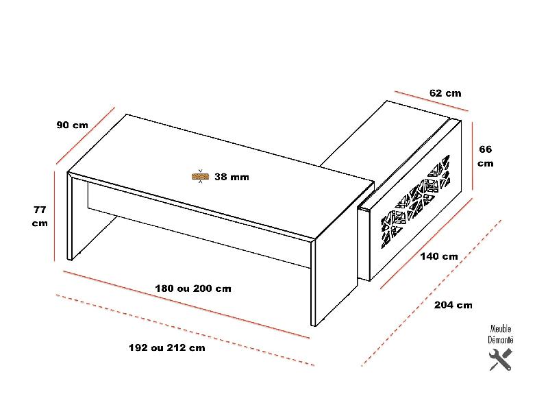 Bureau d'angle T45 avec desserte dos design - Quadrifoglio - 192, Droite, Noyer Canaletto_2