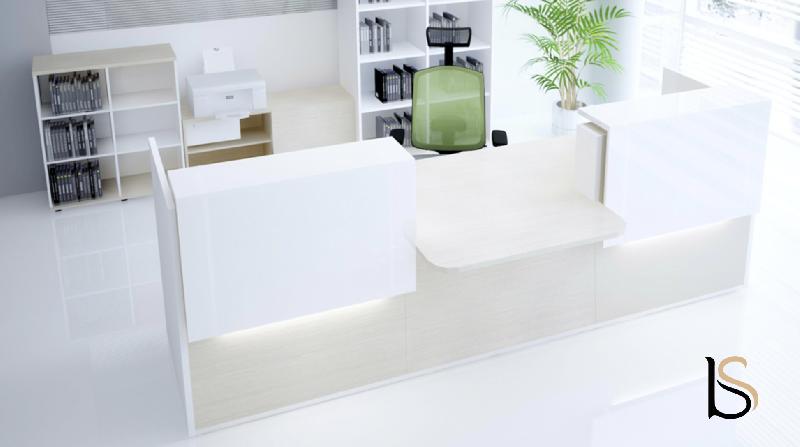 Banque d'accueil lumineuse Tera - MDD - Chêne Canadien, Blanc mat, 306_2