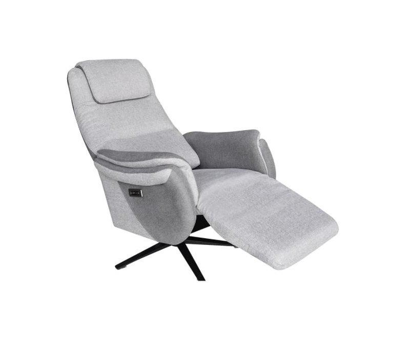 Fauteuil relax électrique ZILIA - Bi-moteur, tissu gris clair/gris foncé, piètement étoile métal noir - Pivotant 360°_2
