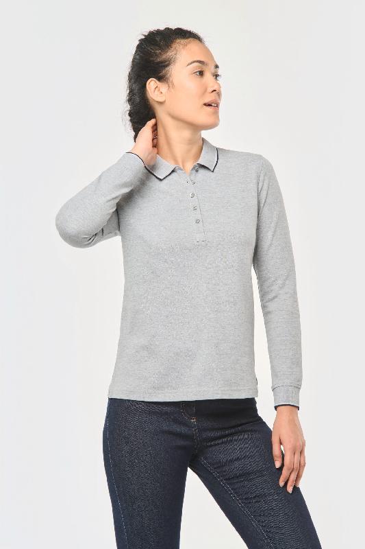 Polo maille piquée manches longues femme - Réf: K281 - Kariban - 100% coton, coupe ajustée, finitions soignées_2