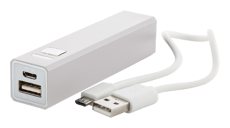 Power bank en aluminium - 2200 mAh - Câble micro USB inclus - Couleur blanche_2