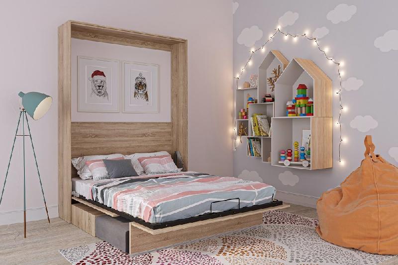 Armoire lit escamotable Genius Sofa - chêne et canapé gris - couchage 140x200 cm avec ouverture assistée_2